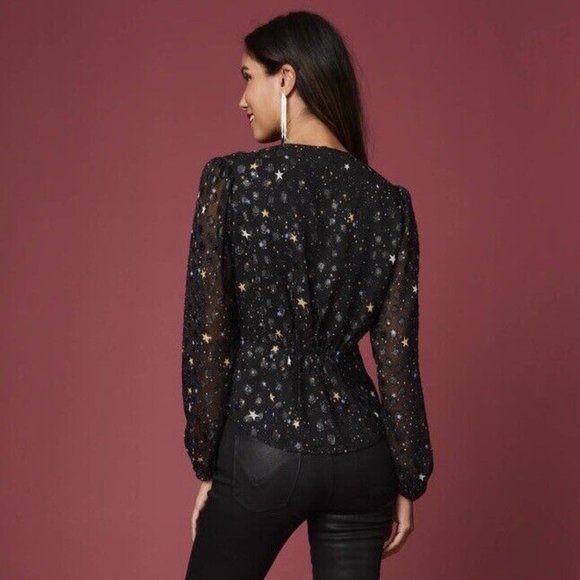 UNTUCKit Scarlett Starry Button Blouse Women’s Sz Large Semi Sheer Long Sleeve - Picture 6 of 13